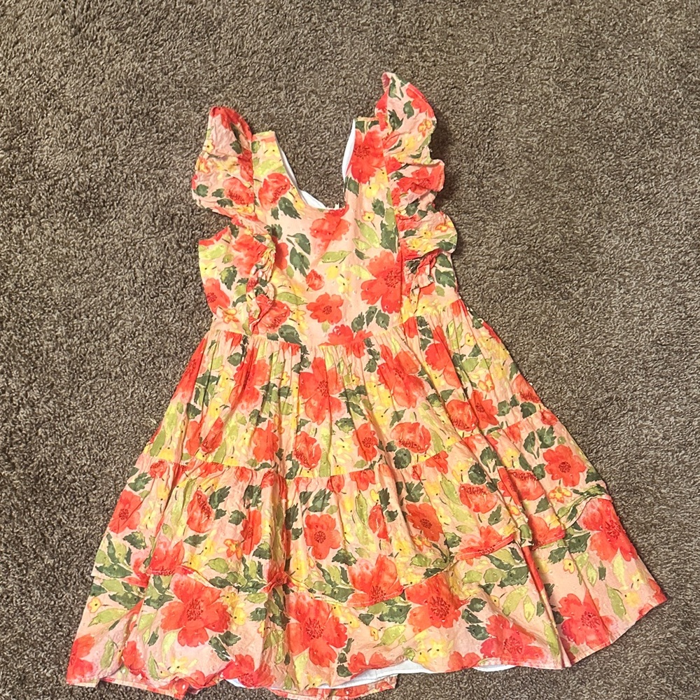 Floral Kids Dress in Red and Green